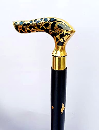 H.E HONEX Derby Brass Handle Wooden Walking Stick Cane 2 Fold Walking Stick Cane for Men and Women Gift image 2