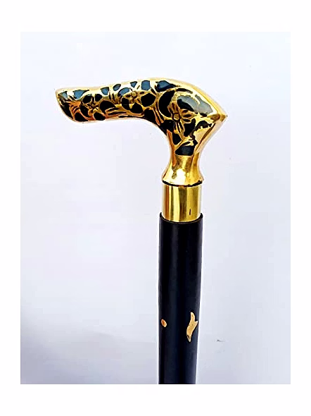 H.E HONEX Derby Brass Handle Wooden Walking Stick Cane 2 Fold Walking Stick Cane for Men and Women Gift