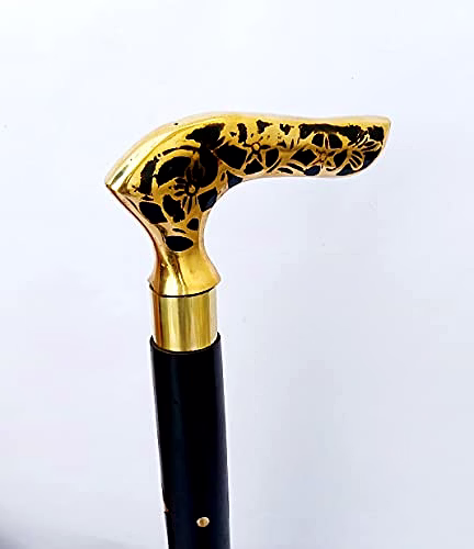H.E HONEX Derby Brass Handle Wooden Walking Stick Cane 2 Fold Walking Stick Cane for Men and Women Gift image 3