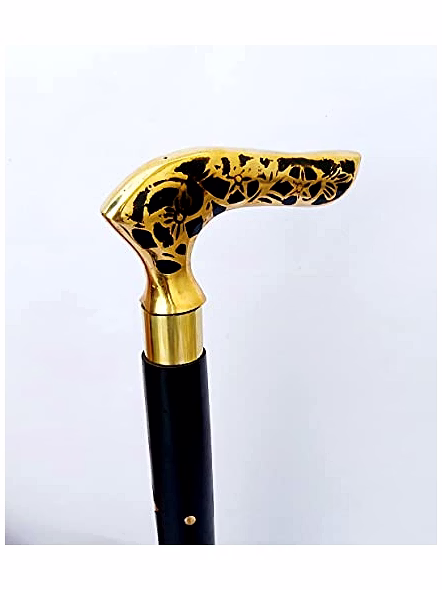 H.E HONEX Derby Brass Handle Wooden Walking Stick Cane 2 Fold Walking Stick Cane for Men and Women Gift-2