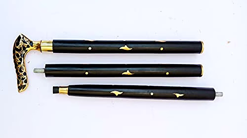 H.E HONEX Derby Brass Handle Wooden Walking Stick Cane 2 Fold Walking Stick Cane for Men and Women Gift image 5