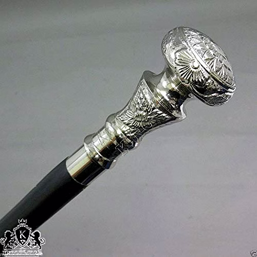 Vintage-Brass Silver Cane Wooden Walking Stick Handle Knob Gift Antique image 2