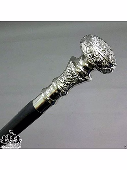 Vintage-Brass Silver Cane Wooden Walking Stick Handle Knob Gift Antique