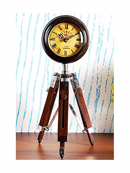 New Vintage Antique Beautiful Wooden Tripod Clock Nautical Table Clock Home & Decor