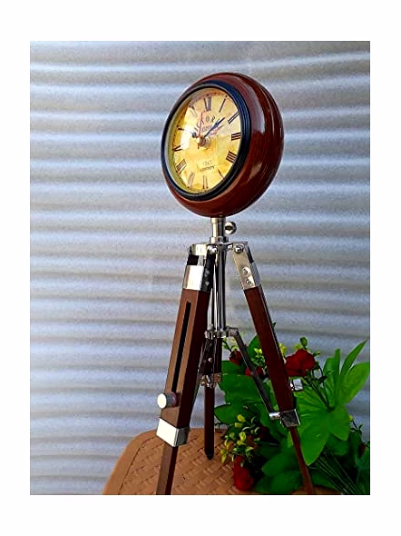 New Vintage Antique Beautiful Wooden Tripod Clock Nautical Table Clock Home &amp; Decor