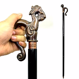 qarzun wooden walking cane for women and men metal dragon style antique handle walking stick 37"