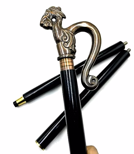 Wooden Walking Cane for Women and Men Metal Dragon Style Antique Handle Walking Stick 37" image 2