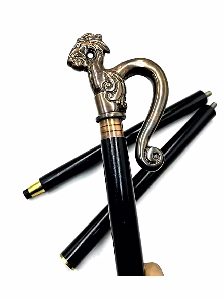 Wooden Walking Cane for Women and Men Metal Dragon Style Antique Handle Walking Stick 37"-1