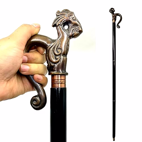 Wooden Walking Cane for Women and Men Metal Dragon Style Antique Handle Walking Stick 37" image 4