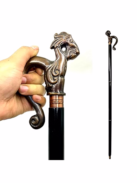 Wooden Walking Cane for Women and Men Metal Dragon Style Antique Handle Walking Stick 37"-3