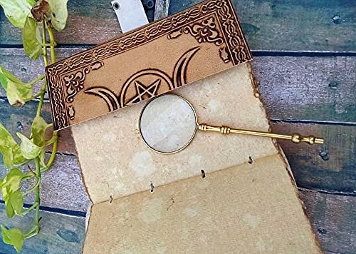 Ascent Gifts Vintage leather grimoire journal - triple moon third eye stone journal With Brass Magnifier- spell witch, book of shadows, Best Gifts For Men women image 2