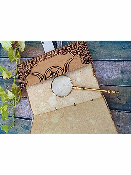Ascent Gifts Vintage leather grimoire journal - triple moon third eye stone journal With Brass Magnifier- spell witch, book of shadows, Best Gifts For Men women