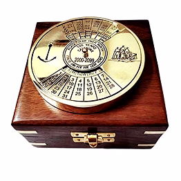 qarzun ascent gifts shiny finish brass calendar paper weight with wood box maritime gift item