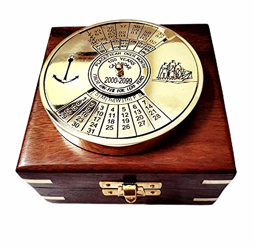 Ascent Gifts Shiny Finish Brass Calendar Paper Weight with Wood Box Maritime Gift Item image 4