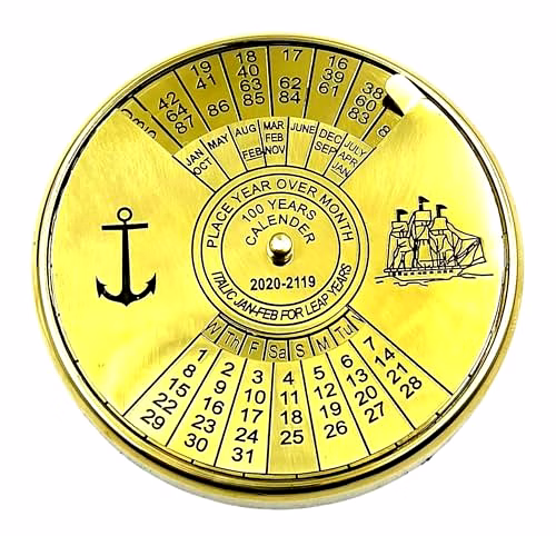 Ascent Gifts Shiny Finish Brass Calendar Paper Weight with Wood Box Maritime Gift Item image 5