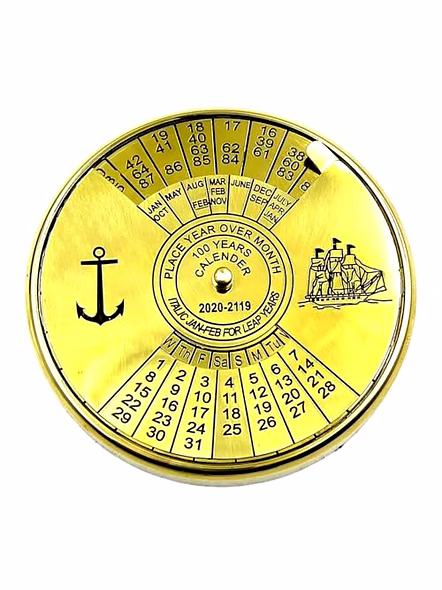 Ascent Gifts Shiny Finish Brass Calendar Paper Weight with Wood Box Maritime Gift Item-4