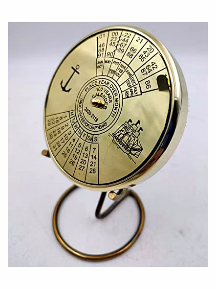 Brass Calendar Collectible 100Yrs Paper Weight Table Decor With Display stand Gift-4