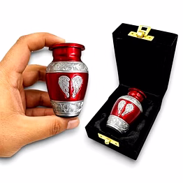 qarzun mini keepsake red urn for ashes - miniature urns - mini jar - token urn with velvet box