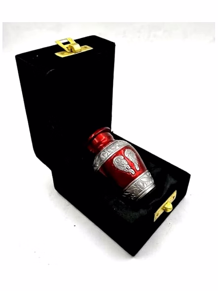 Mini Keepsake Red Urn for Ashes - Miniature Urns - Mini Jar - Token Urn with Velvet Box-2
