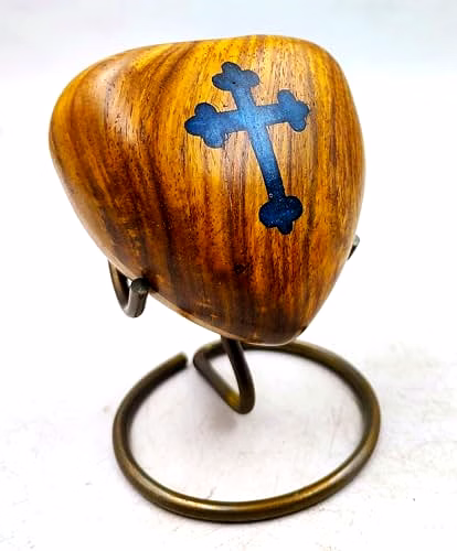 qarzun wooden heart keepsake handcrafted unique heart shaped cross with brass display stand tabletop