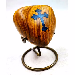 qarzun wooden heart keepsake handcrafted unique heart shaped cross with brass display stand tabletop