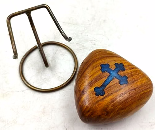Wooden Heart Keepsake Handcrafted Unique Heart Shaped Cross with Brass Display Stand Tabletop image 2