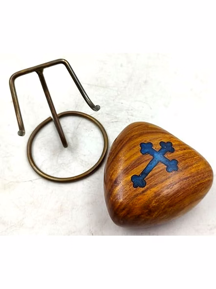 Wooden Heart Keepsake Handcrafted Unique Heart Shaped Cross with Brass Display Stand Tabletop-1