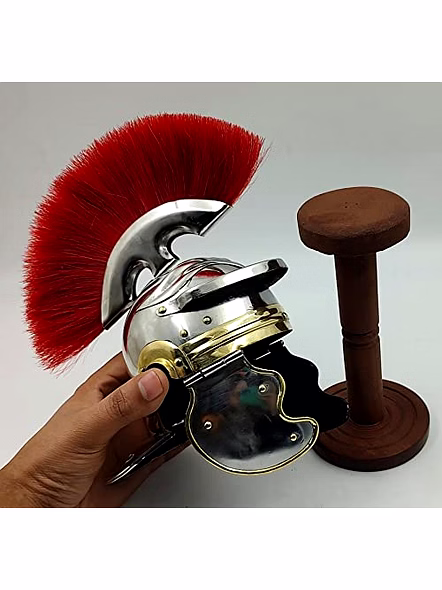 Metal Mini Roman Helmet with Wood Stand Table Desk Decorative-1