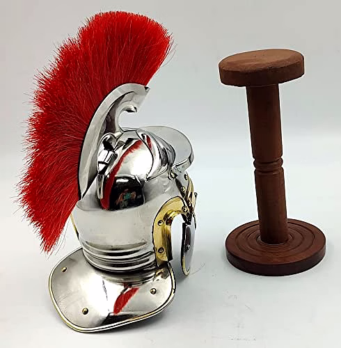 Metal Mini Roman Helmet with Wood Stand Table Desk Decorative image 3