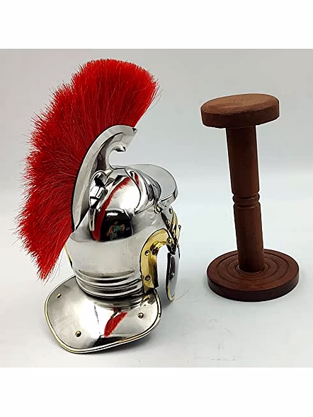 Metal Mini Roman Helmet with Wood Stand Table Desk Decorative-2
