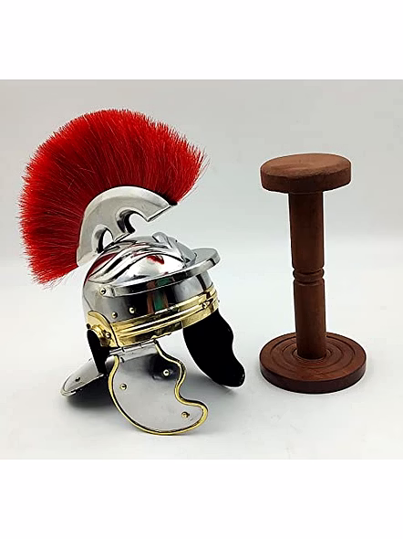 Metal Mini Roman Helmet with Wood Stand Table Desk Decorative-3