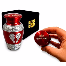 qarzun personalized mini keepsake red urn for ashes: handcrafted sharing urn with velvet box