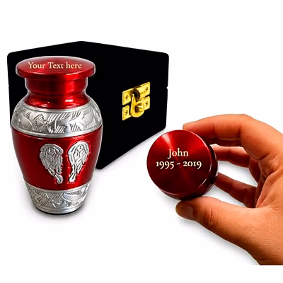 qarzun personalized mini keepsake red urn for ashes: handcrafted sharing urn with velvet box