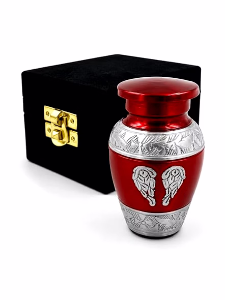 Personalized Mini Keepsake red Urn for Ashes: Handcrafted Sharing Urn with Velvet Box