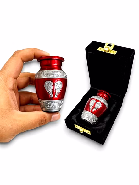 Personalized Mini Keepsake red Urn for Ashes: Handcrafted Sharing Urn with Velvet Box-2