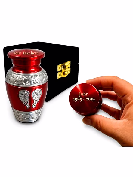Personalized Mini Keepsake red Urn for Ashes: Handcrafted Sharing Urn with Velvet Box-3