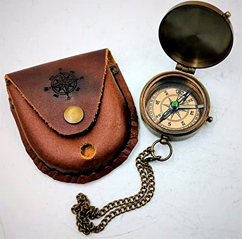 Antique Nautical Vintage Directional Magnetic Compass with Famous Scripture Quote Engraved Baptism Gifts with Leather Case for Loved Ones, Son, Father, Love (Be Strong) image 3