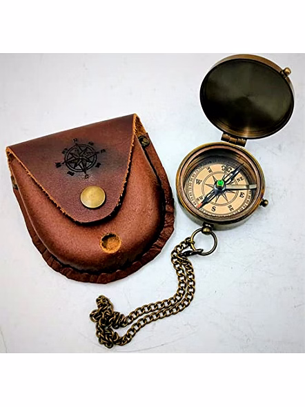 Antique Nautical Vintage Directional Magnetic Compass with Famous Scripture Quote Engraved Baptism Gifts with Leather Case for Loved Ones, Son, Father, Love (Be Strong)-2