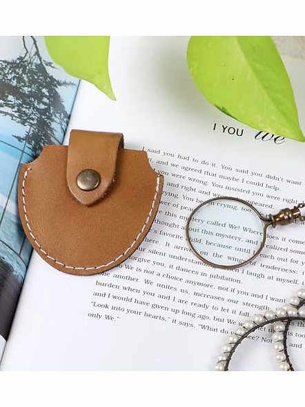 Ascent Gifts Brass Magnifying Glass Chain Magnifier Pocket Portable with Brown Leather Cover Gift