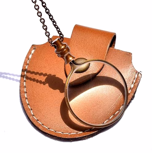 Ascent Gifts Brass Magnifying Glass Chain Magnifier Pocket Portable with Brown Leather Cover Gift image 3