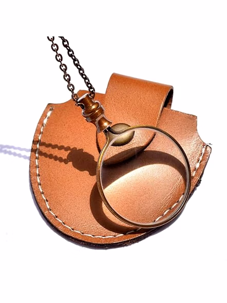 Ascent Gifts Brass Magnifying Glass Chain Magnifier Pocket Portable with Brown Leather Cover Gift-2