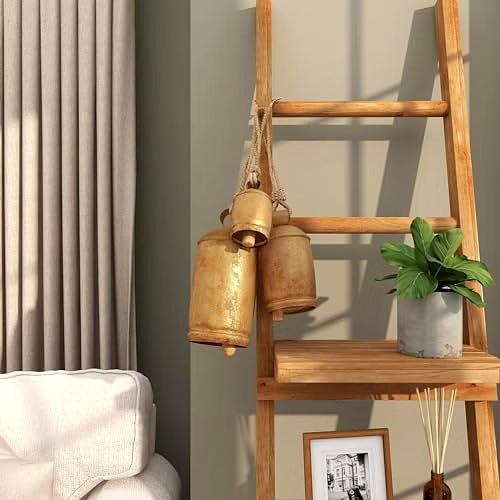 Metal Tibetan Inspired Meditation Decorative Cow Bell with Jute Hanging Rope, Set of 3 10",8",6" H, Gold image 3