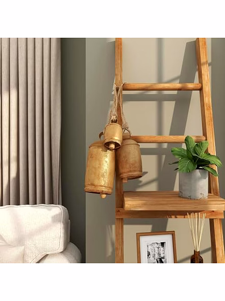 Metal Tibetan Inspired Meditation Decorative Cow Bell with Jute Hanging Rope, Set of 3 10",8",6" H, Gold-2