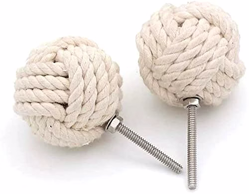 qarzun set of 2 white cotton rope door knobs/rope knot drawer pulls and knobs/pull and push handle knobs for cabinets,