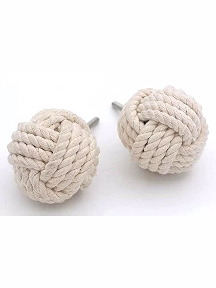 Set of 2 White Cotton Rope Door Knobs/Rope Knot Drawer Pulls and Knobs/Pull and Push Handle Knobs for Cabinets,-1