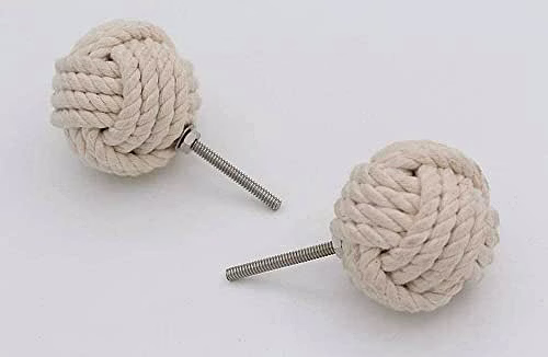 Set of 2 White Cotton Rope Door Knobs/Rope Knot Drawer Pulls and Knobs/Pull and Push Handle Knobs for Cabinets, image 3