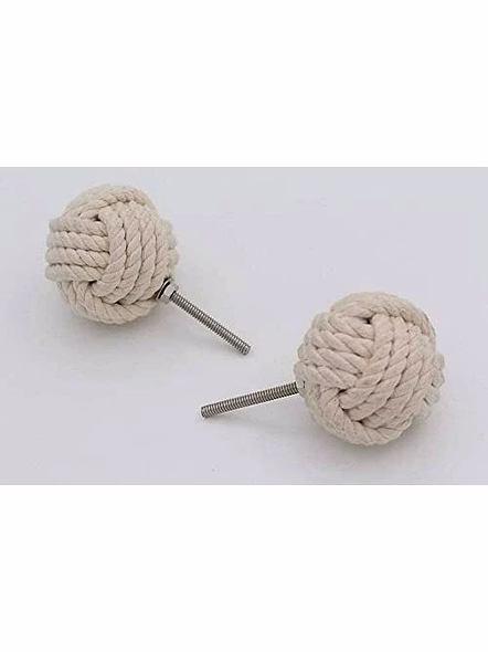 Set of 2 White Cotton Rope Door Knobs/Rope Knot Drawer Pulls and Knobs/Pull and Push Handle Knobs for Cabinets,-2