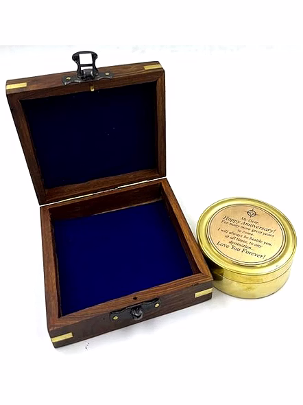 Anniversary Sundial Compass Gift for Him or Her - Unique Gift Ideas for Husband or Wife, Men Wedding Anniversary 50th 40th 25th 20th Year Celebration, Wood Box Included - Brass Gold Color