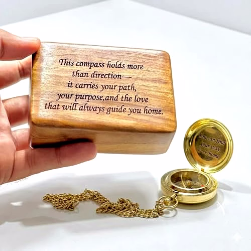 Personalized Golden Brass Compass with Wood Box Engraved Keepsake Gift image 2