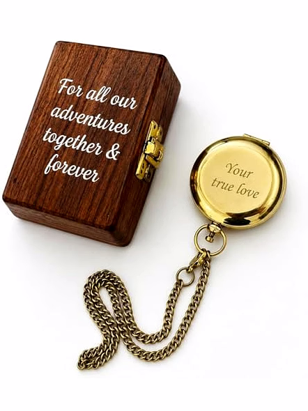 Personalized Golden Brass Compass with Wood Box Engraved Keepsake Gift-2